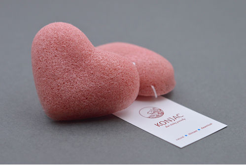 KONJAC houbička s francouzským růžovým jílem srdíčko KONJAC